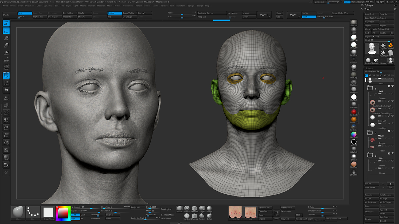 Realistic head sculpt in Zbrush